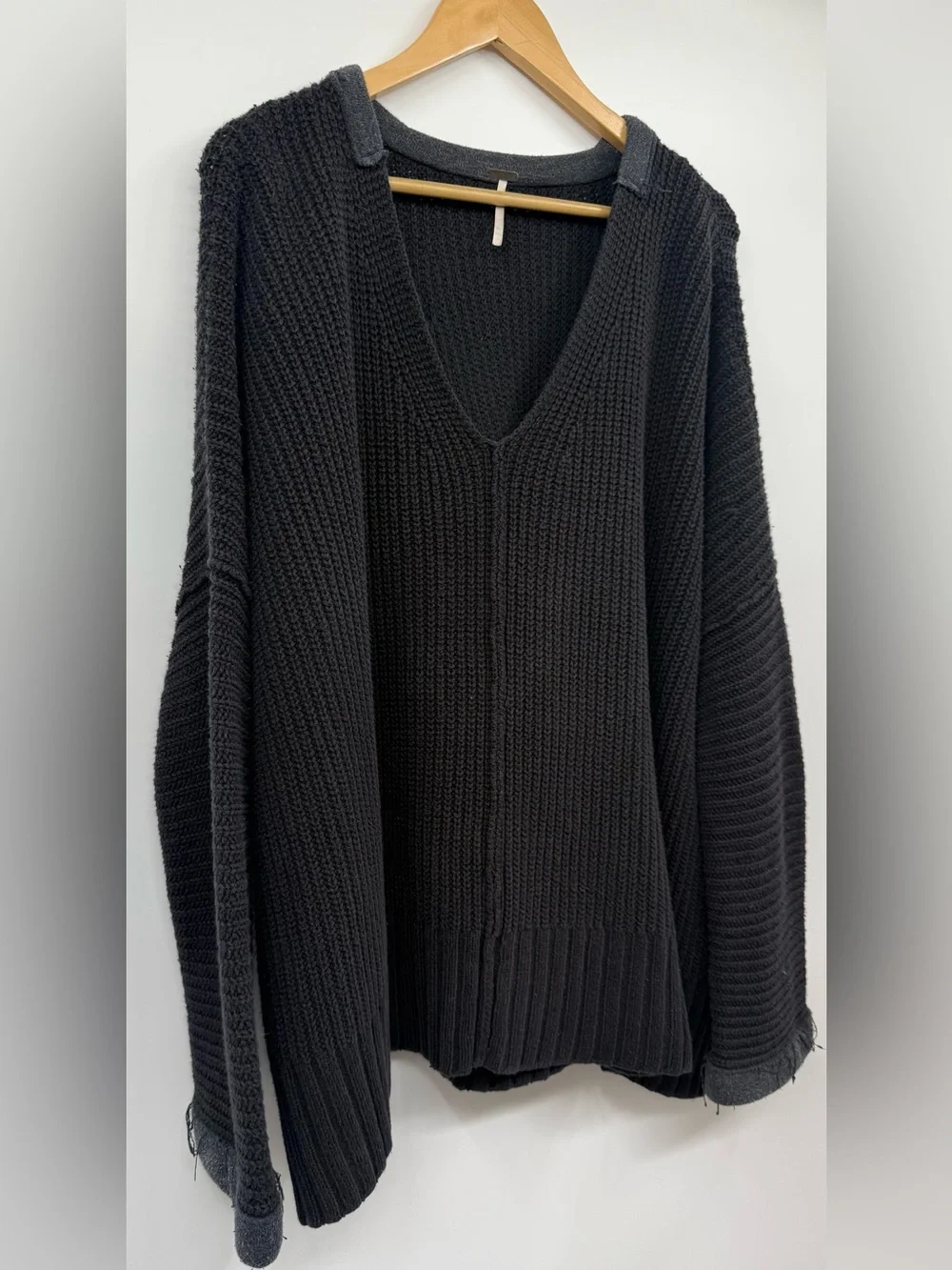 Free People Take Me Over V-Neck Sweater Oversized Distressed Grunge Slouchy SZ M